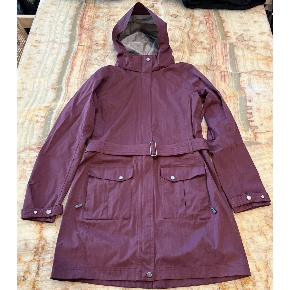 Outdoor Research Burgundy Hooded Waterproof Trench Coat Women's Large Belted